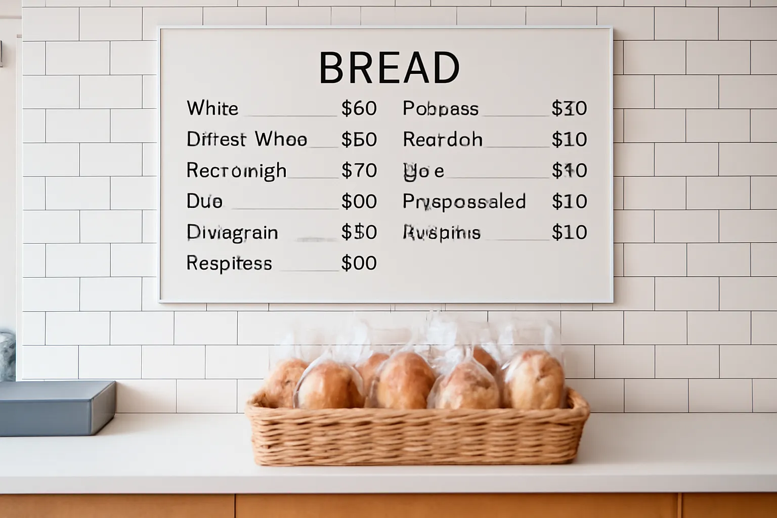 Quầy bánh mì hiện đại với bảng thực đơn nhiều lựa chọn